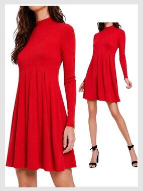 BCBGeneration Mock Neck A-Line Swing Mini Dress Red XS